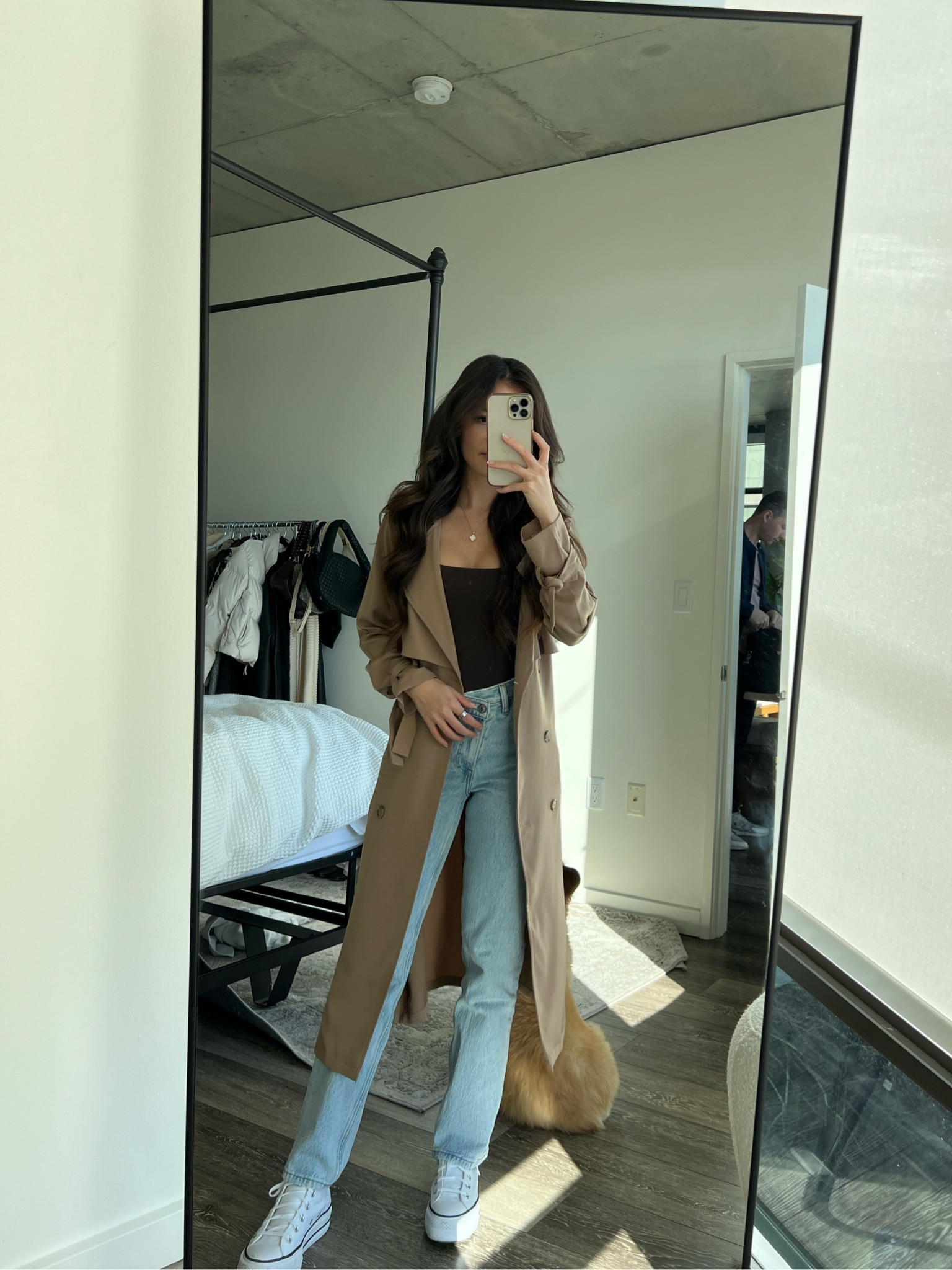 coat: US 2
jeans: 24R light hem 