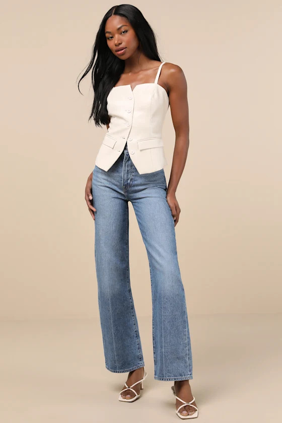 Ribcage Medium Wash Wide-Leg High-Rise Denim Jeans | Lulus