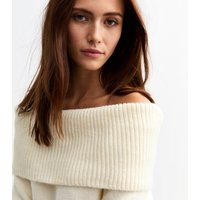 Women's Cream Knit Foldover Bardot Jumper New Look | New Look (UK)