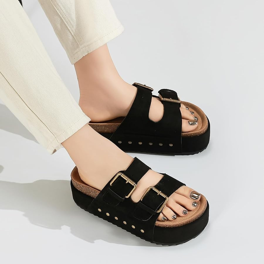Women's Platform Clogs Sandals Cork Footbed with Comfort Double Buckles, Summer Platform Slides M... | Amazon (US)