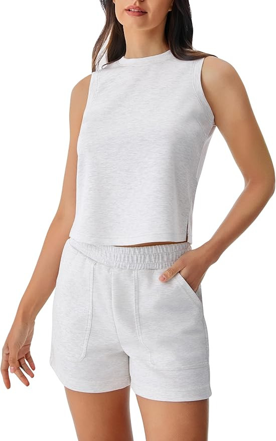 AFITNE Women’s 2 Piece Sets Summer Lounge Matching Outfits Sleeveless Tank Crop Tops and Shorts... | Amazon (US)