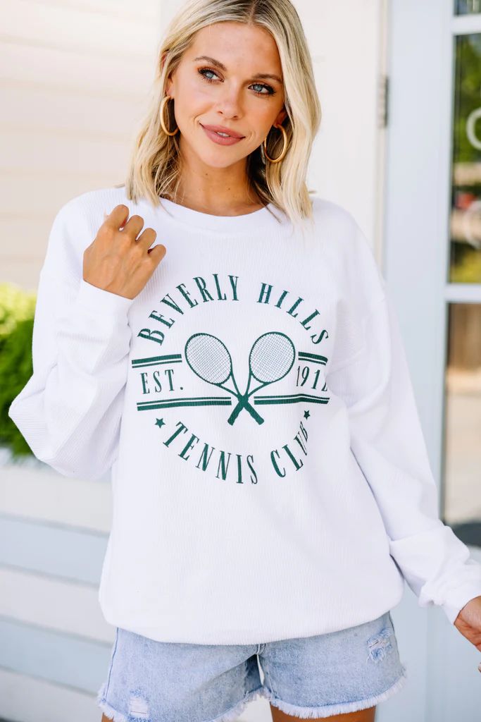 Beverly Hills Tennis Club White Graphic Corded Sweatshirt | The Mint Julep Boutique