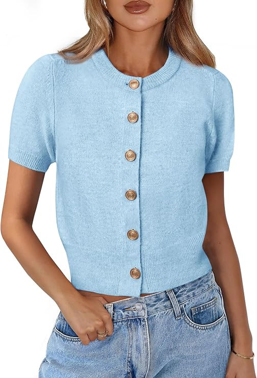 PRETTYGARDEN Womens Summer Cardigan Short Sleeve Sweater | Soft Stretchy Knit,Crewneck Crop Tops,... | Amazon (US)