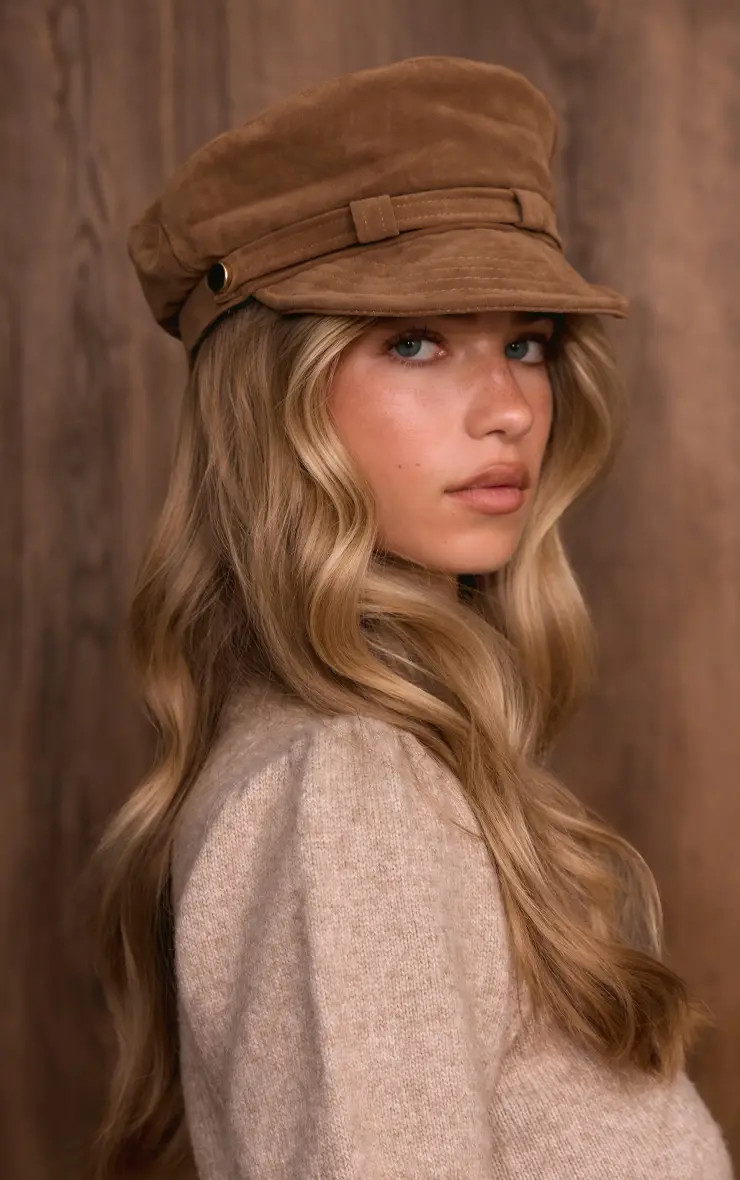 Tan Faux Suede Baker Boy Hat | PrettyLittleThing USA | PrettyLittleThing US