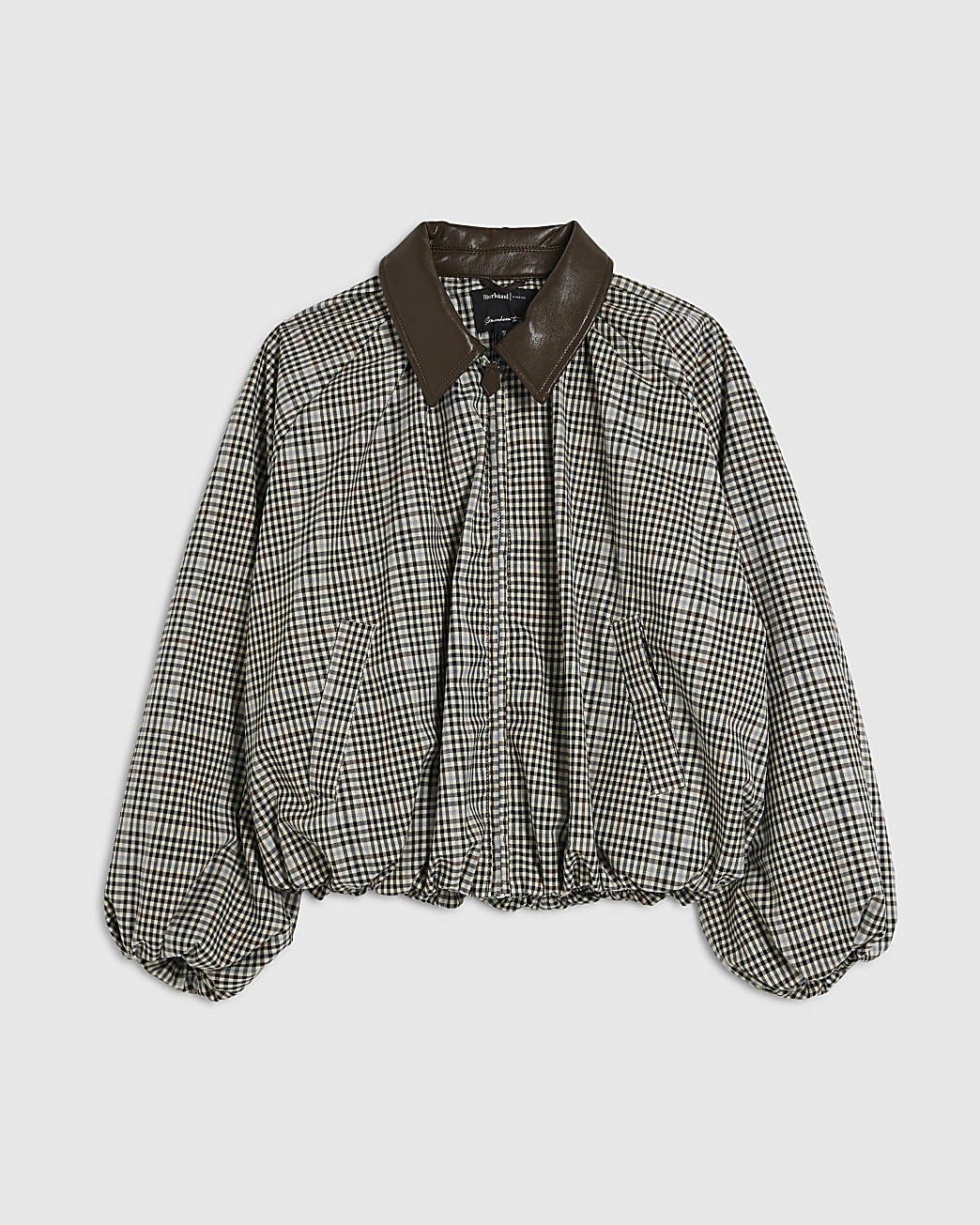 Brown Check Bubble Hem Bomber Jacket | River Island UK & IE