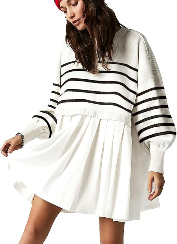 Womens Oversized Sweater Dress Spring Fall Trendy Long Sleeve Crewneck Pullover Tops Relaxed Fit ... | Amazon (US)