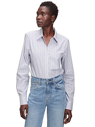 GAP Womens Classic Shirt Blue Stripe M | Amazon (US)