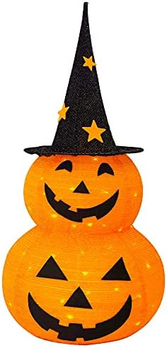 3FT Halloween Collapsible Pumpkin Decorations, Pre-Lit Light Up 50 LED Pumpkin with Star Hat 8 Li... | Amazon (US)