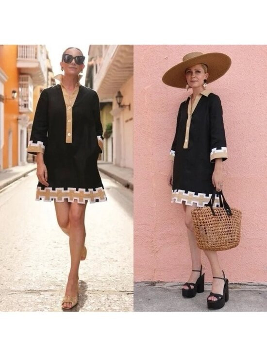 Tuckernuck X Atlantic Pacific Collier Black and Tan Linen Shirt Dress Size XS | Poshmark