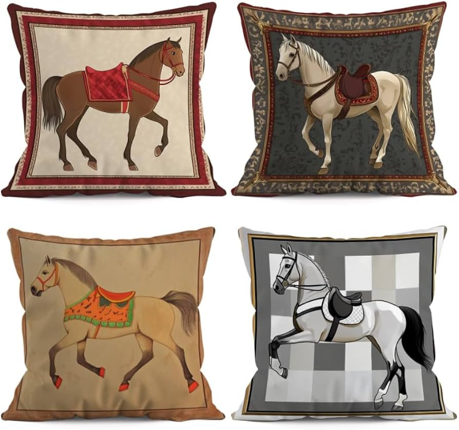 OBSEDE Medieval Retro Horse Throw Pillow Covers 18 × 18 in, Set of 4, Couch Cushion Cases Insert... | Amazon (US)