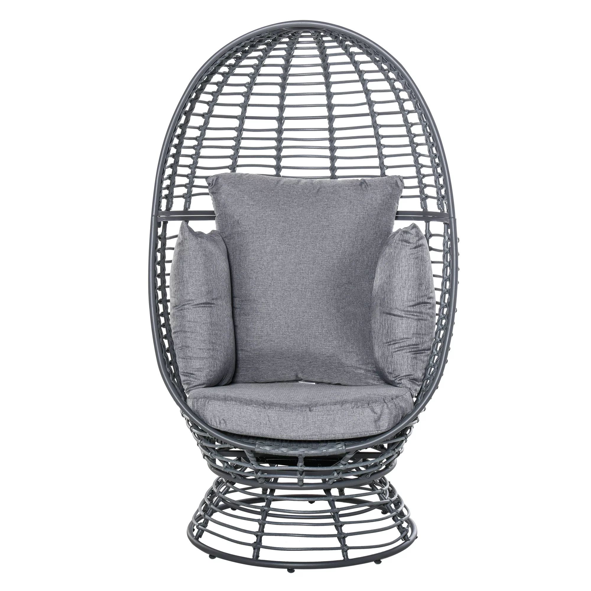 Outsunny Outdoor Round PE Ratttan Wicker 360 Degree Swivel Basket Egg Chair with Cushion Brown | Walmart (US)