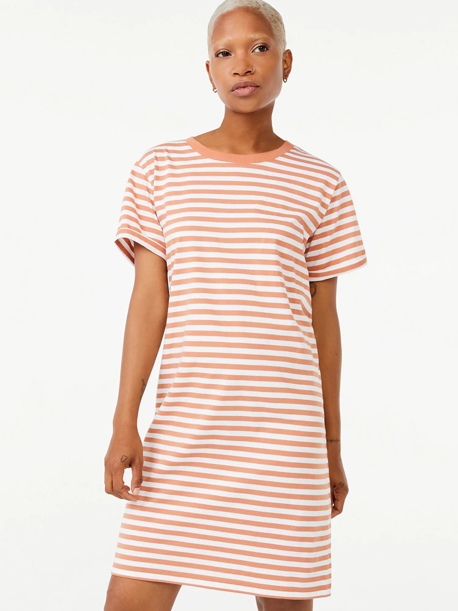 Free Assembly Women's Short Sleeve T-Shirt Dress with Cuffed Sleeves | Walmart (US)