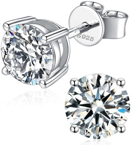 Moissanite Stud Earrings for Women, 925 Sterling Silver Earrings, 18K White Gold Plating earrings... | Amazon (US)