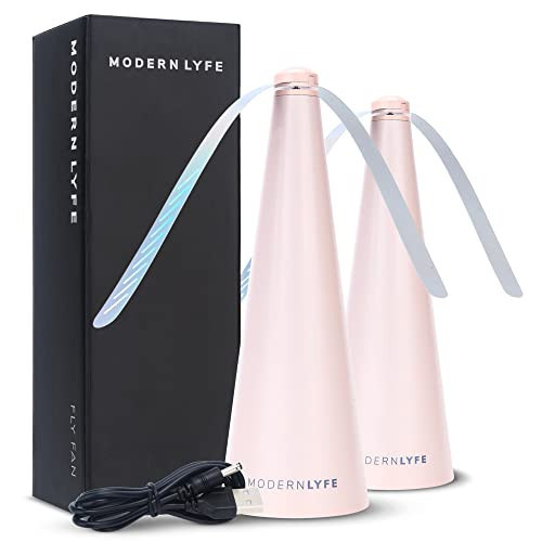 Fly Fans for Tables by Modern Lyfe - AA Battery & USB Powered - Fly Swatter Outdoor Camping Accessory Or for Food at Parties, Restaurants & Picnics, Bug Fan, Spinner Keeps Flies Away (2 Pack - Pink) | Amazon (US)
