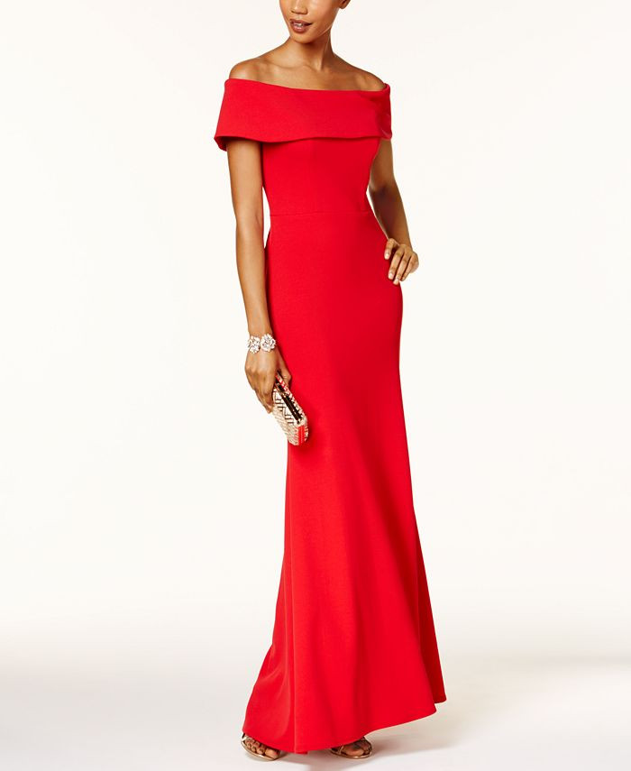 Betsy & Adam Ruffled-Back Off-The-Shoulder Gown & Reviews - Dresses - Women - Macy's | Macys (US)