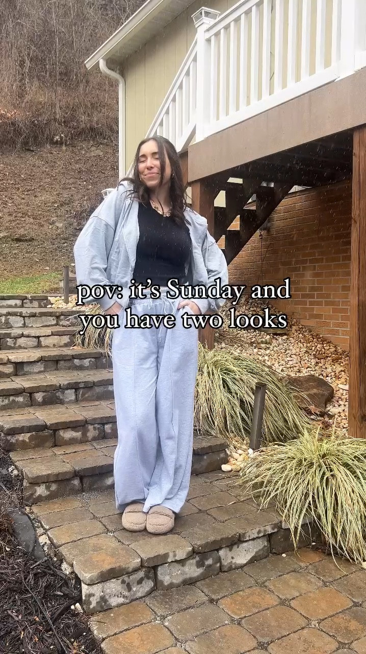 Sunday morning church outfit to comfies!! 🙏🏻 
Barrel leg overalls and striped sweater to Gray comfy sweatpants (under $30) and Zip up hoodie (under $15)! 🙌🏻🩶

Overalls + sweater TTS - Ordered TWO sizes up (wearing an XL) in the gray sweatpants and ordered one size up (wearing a L) in the gray jacket. 

#LTKMostLoved #LTKFindsUnder50 #LTKStyleTip