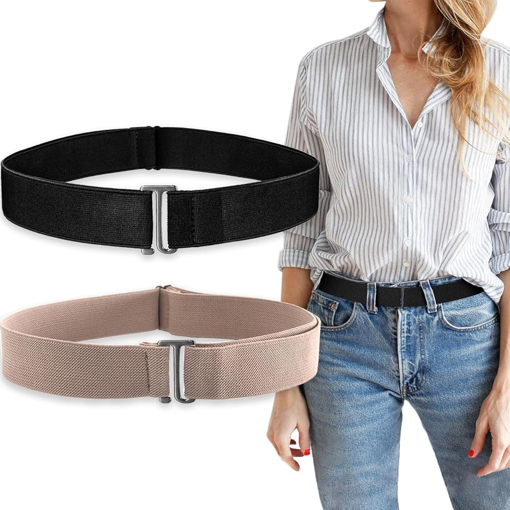 2Pcs No Show Stretch Belt for Women Invisible Elastic Tuck Band, Adjustable Strap Crop Belt with ... | Amazon (US)