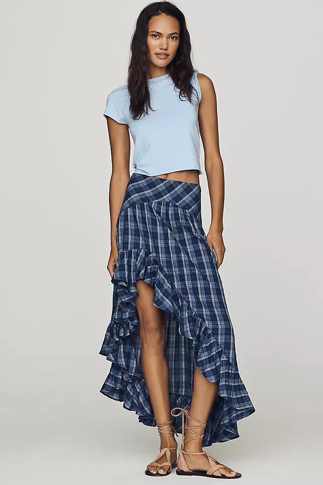 By Anthropologie Basque-Waist Ruffled High-Low Maxi Skirt | Anthropologie (US)