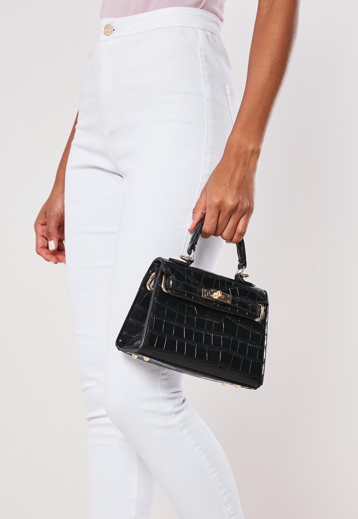 Stassie x Missguided Black Croc Mini Handbag | Missguided (US & CA)