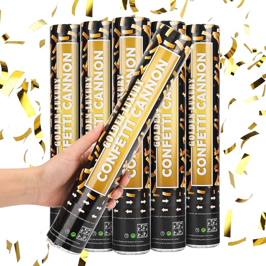 Confetti Cannon, 5 Packs Gold Confetti Poppers, 12 inch Party Poppers Confetti Shooters for Birth... | Amazon (US)