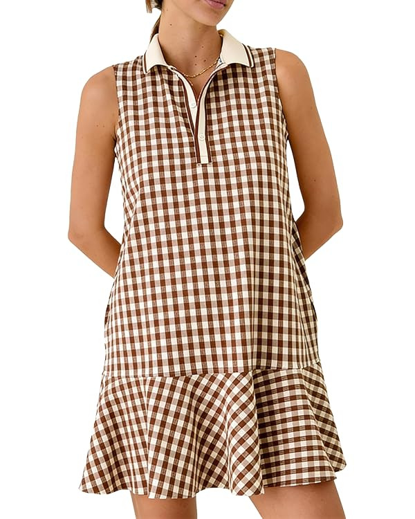 Shiyifa Womens Sleeveless Plaid Tennis Dress Button Down Polo Golf Dresses Mini Sundress with Poc... | Amazon (US)