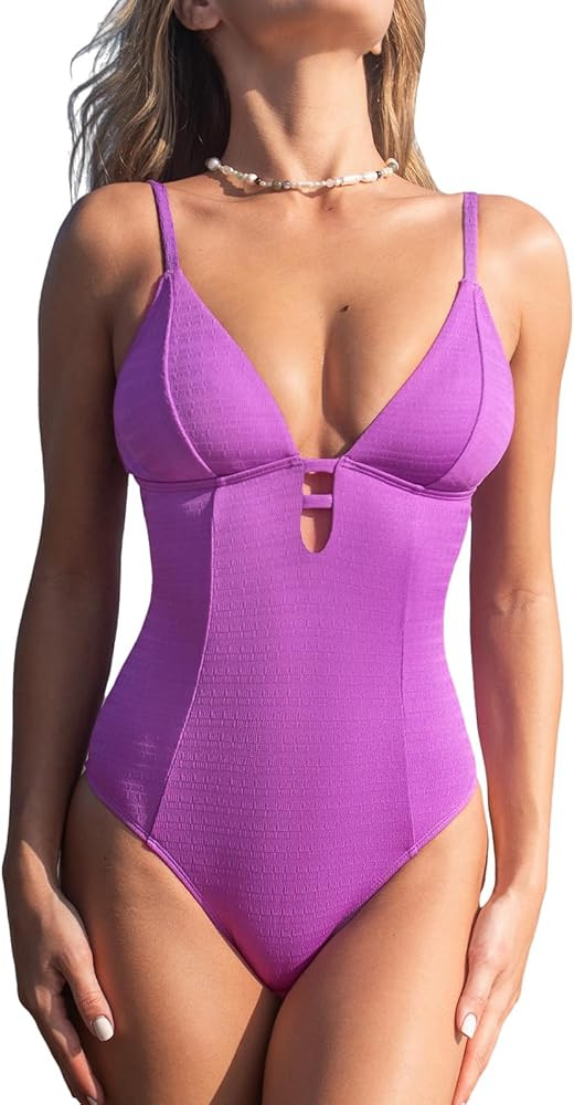 CUPSHE Women's One Piece Swimsuit Plunging Deep V Neck Keyhole Open Back Adjustable Strap Bathing... | Amazon (US)