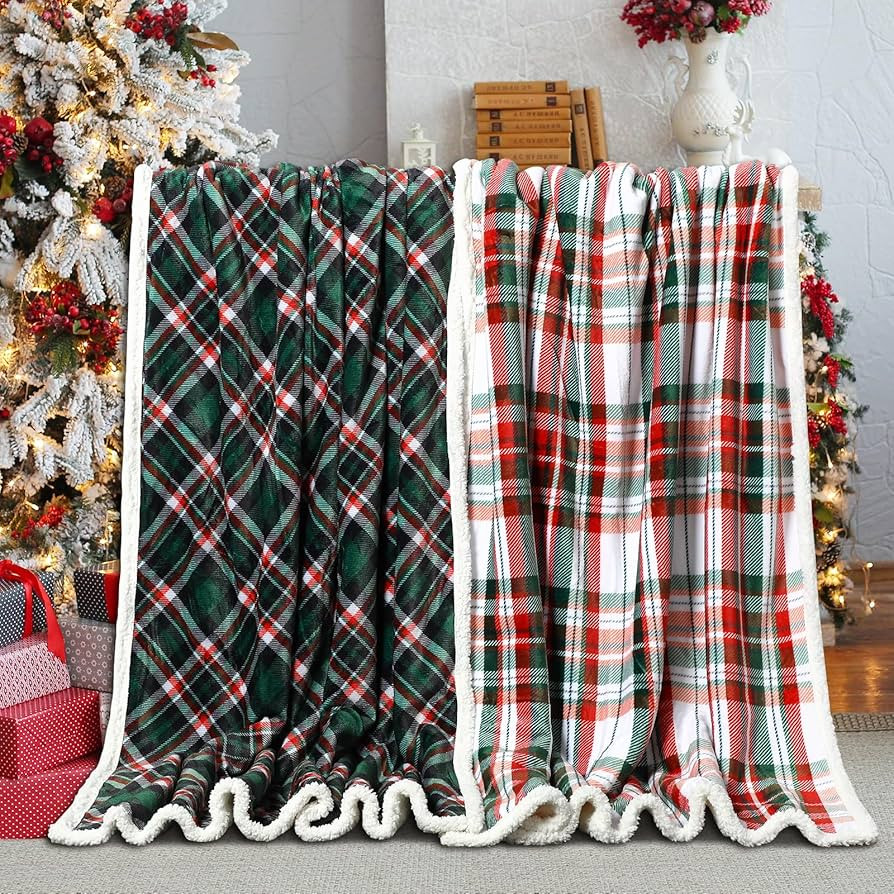 2Pcs Christmas Holiday Plaid Throw Blanket with Red and Green Buffalo Plaid Home Decor,50” x 60... | Amazon (US)