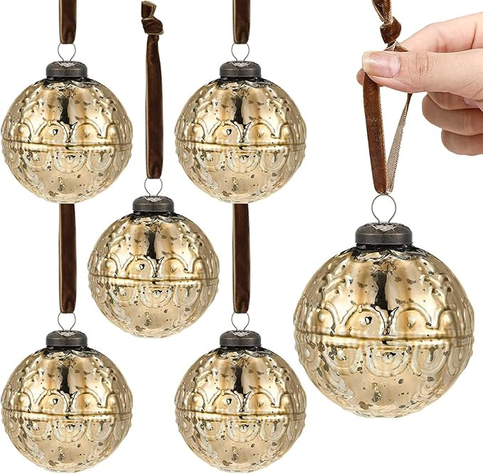 Threan 6 Pcs Large Vintage Mercury Glass Christmas Ornaments 3.15" Hanging Christmas Ball Ornamen... | Amazon (US)