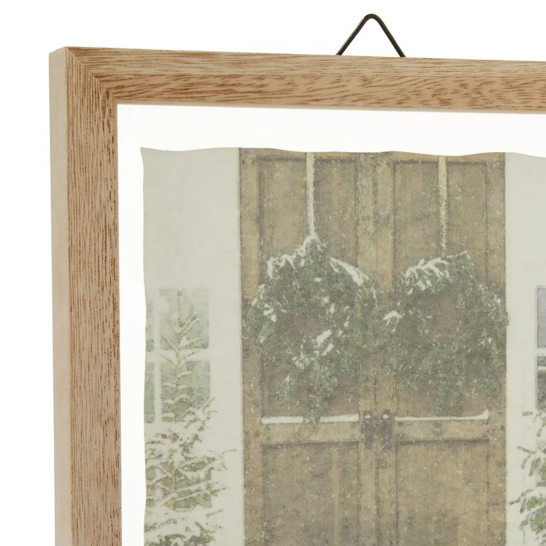 Rustic Door with Wreaths Framed Hanging Christmas Decoration, Brown and White, 8" x 10", by My Te... | Walmart (US)