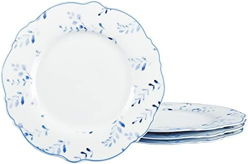 Fanquare Blue Leaves 8" Porcelain Dessert Plates Set - White Ceramic Small Dinner Plates | Amazon (US)