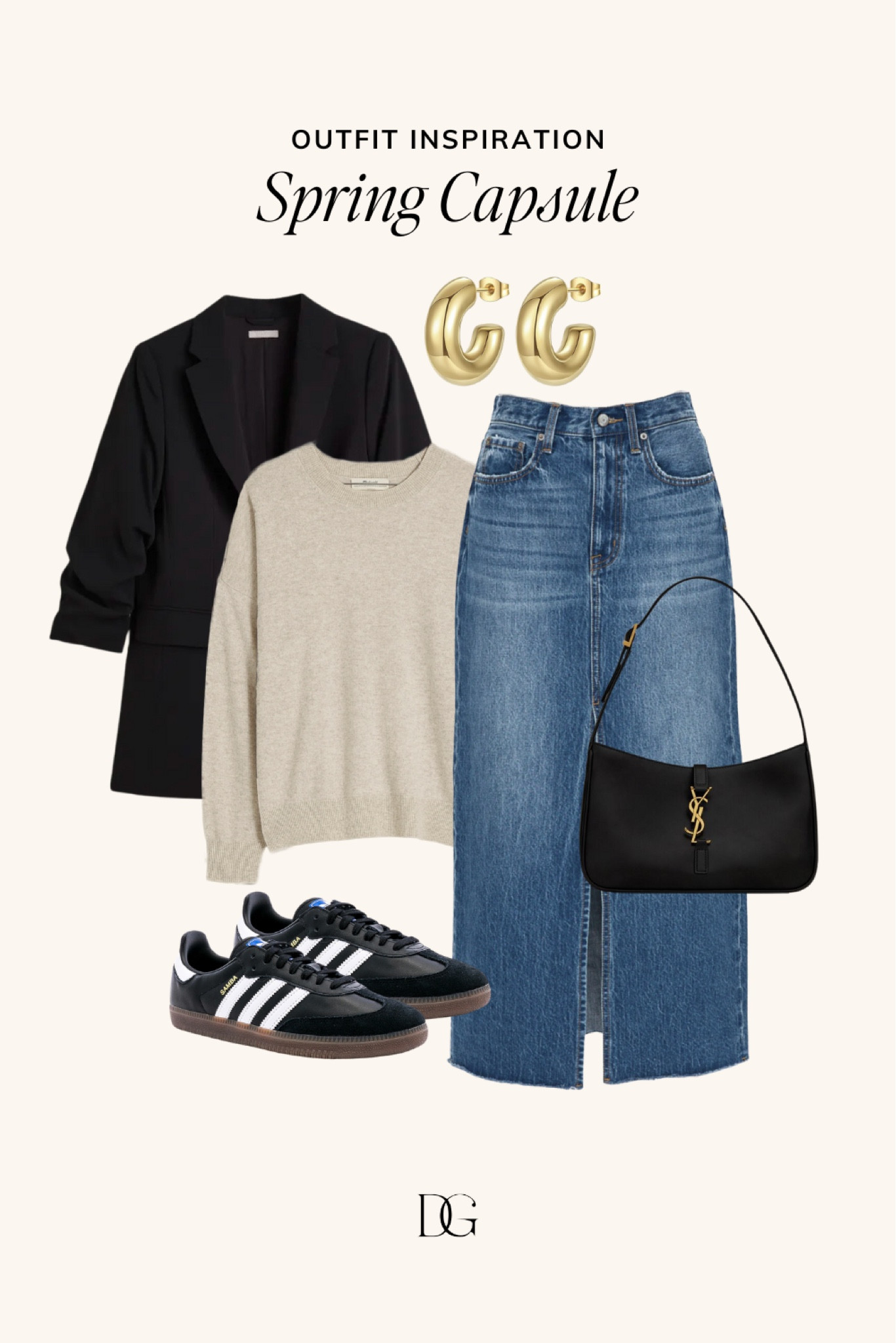 Spring Capsule Wardrobe for 2024 // Capsule wardrobe, spring outfits, spring outfit, spring staples, spring fashion, elevated spring outfit, casual spring outfit, simple spring outfit, neutral spring outfit, adidas samba outfit, denim skirt outfit, denim midi skirt 

#LTKSeasonal #LTKstyletip #LTKfindsunder100
