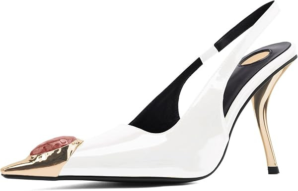 Slingback Heels Gemstone Pointed Toe Patent Stiletto 4-Inch Pumps | Amazon (US)