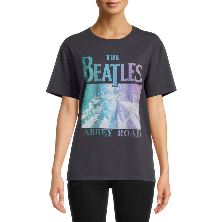 Time and Tru Women's Beatles Gradient Graphic Band Tee with Short Sleeves | Walmart (US)