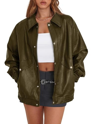 Winter Clothes for Women Plus Size Faux Leather Jacket Oversized Motorcycle Outwear Fall Outfits 2025 Fashion Abrigos De Mujer Olive L | Amazon (US)