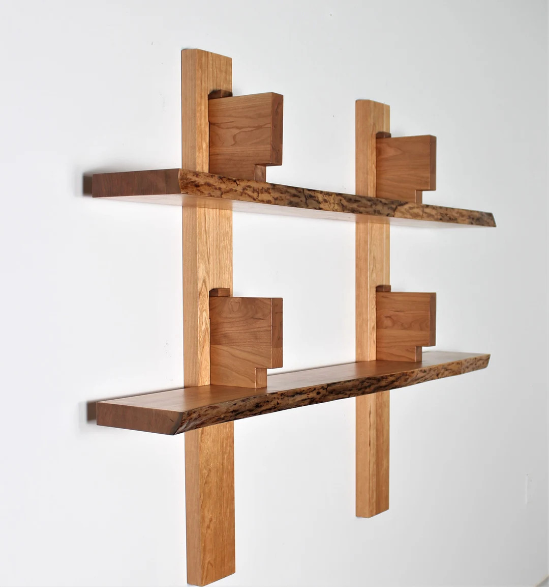 Custom Made 60 Inch Pierre Chapo Bibliotheque Style Live Edge Cherry Double Shelf System Mid Cent... | Etsy (US)