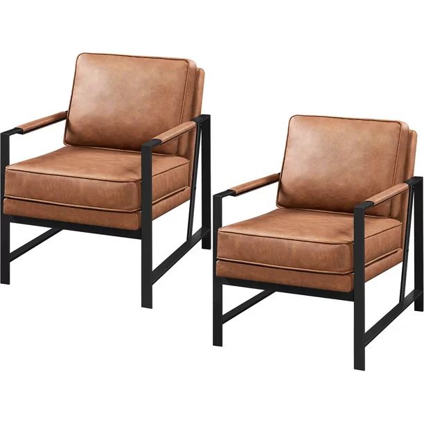 Yaheetech Set of 2 Upholstered Faux Leather Accent Chair, Light Brown | Walmart (US)