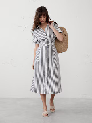 Linen-Blend Midi Shirtdress | Banana Republic Factory