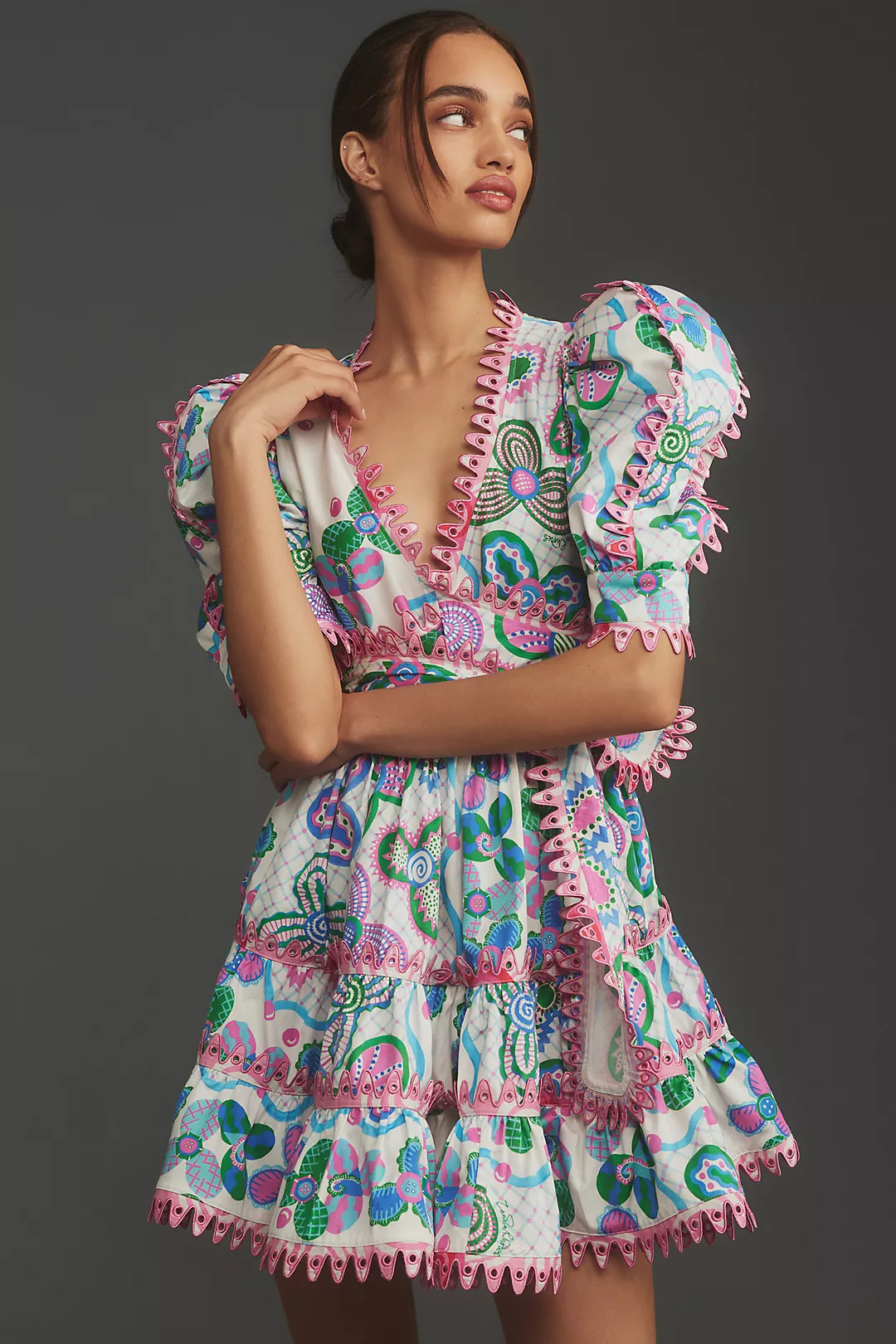 Celia B Hayley Puff-Sleeve V-Neck Mini Dress | Anthropologie (US)