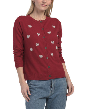 Heart Embroidery Boyfriend Cardigan | TJ Maxx