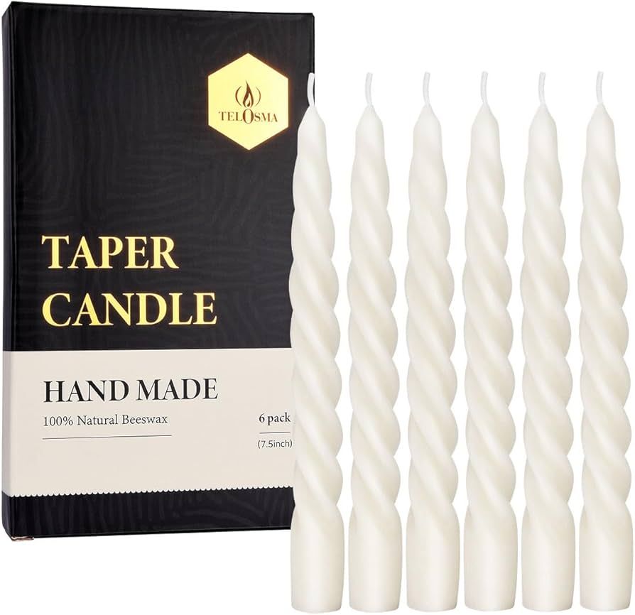 Natural Beeswax Spiral Taper Candles Pack of 6, Dripless Long Candle Sticks for Dinner Wedding Pa... | Amazon (US)