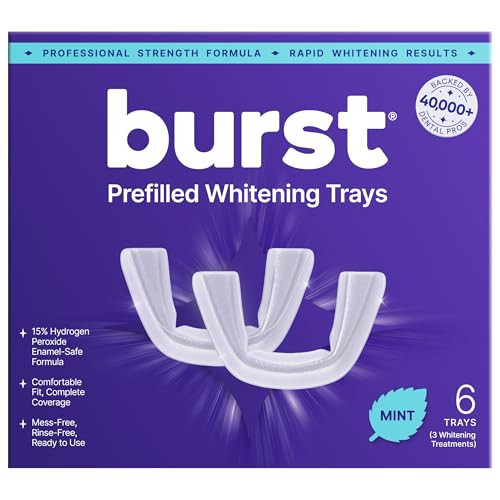 BURST Prefilled Teeth Whitening Trays (6 Trays/3 Treatments) |15% Hydrogen Peroxide for Professional-Level Results | Flexible 360° Teeth Whitening Gel Trays | Aloe, Coconut & Xylitol Blend Teeth Trays | Amazon (US)