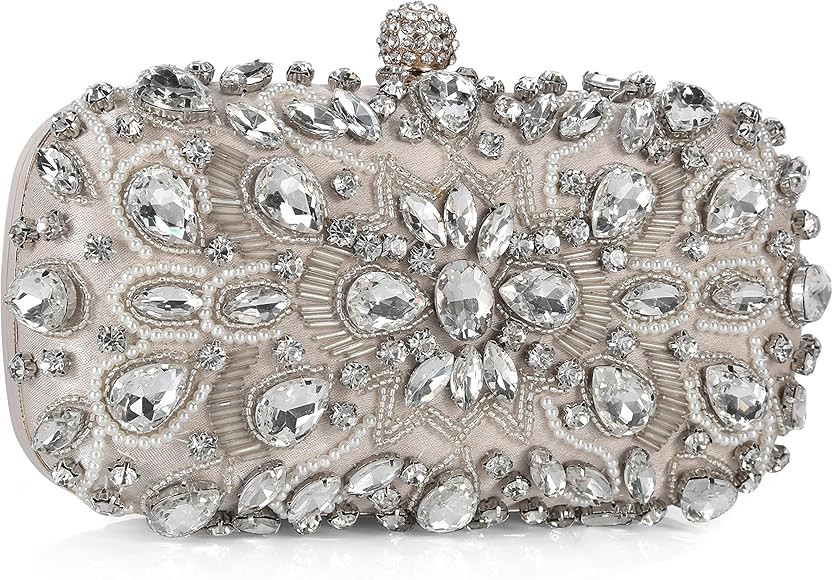 UBORSE Women Wedding Clutch Purse Noble Crystal Beaded Evening Bag Clutch Bag Apricot Small | Amazon (US)