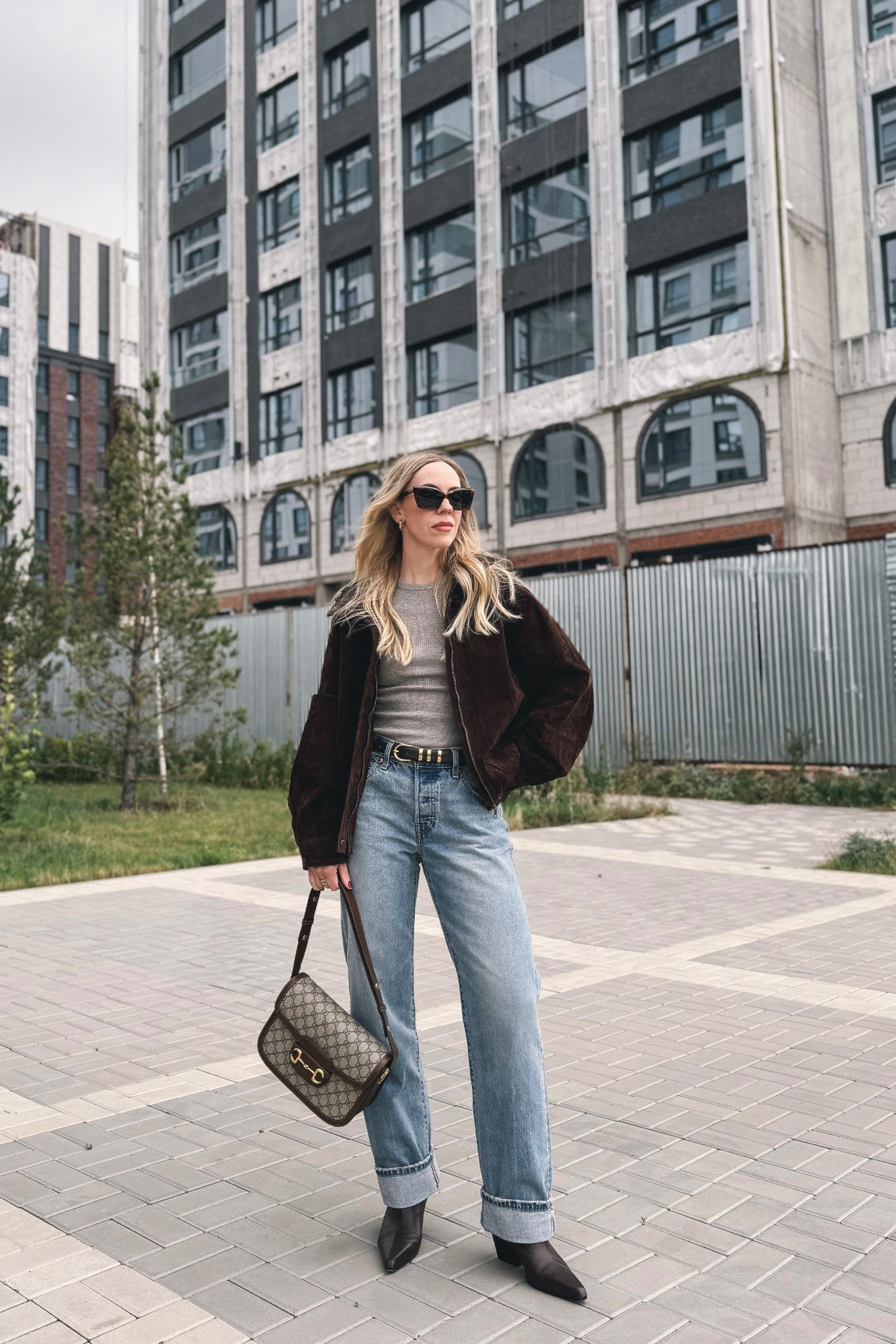 Spring outfit, @Zara suede bomber jacket, @Levi's 90’s baggy cuffed jeans, Gucci bag 

#LTKOver40 #LTKSaleAlert #LTKSeasonal