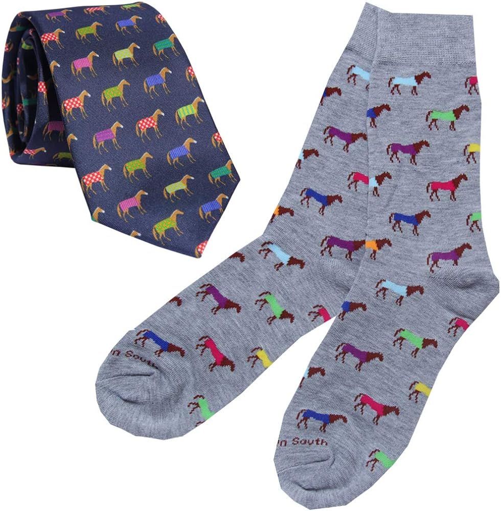 Kentucky Derby Horse Racing Mens Silk Tie and Dress Socks - Colorful Horses | Amazon (US)