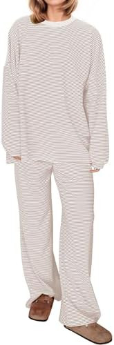 MISSACTIVER Women's 2 Piece Striped Lounge Set Long Sleeve Oversized T-Shirt Wide Leg Pants Match... | Amazon (US)