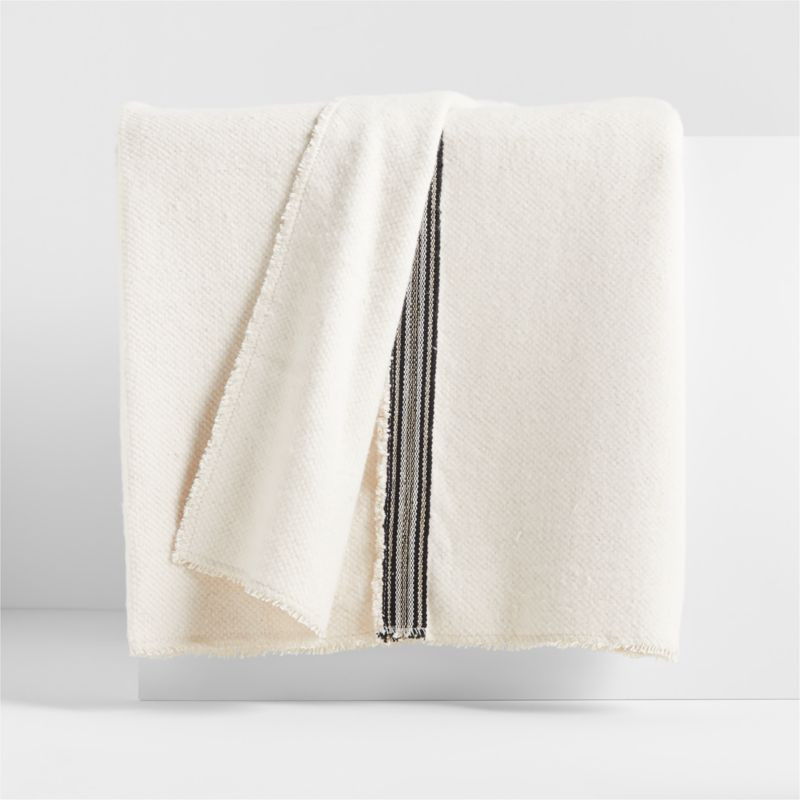 The New Denim Project Ivory and Black 90"x90" Bed Throw Blanket | Crate & Barrel | Crate & Barrel