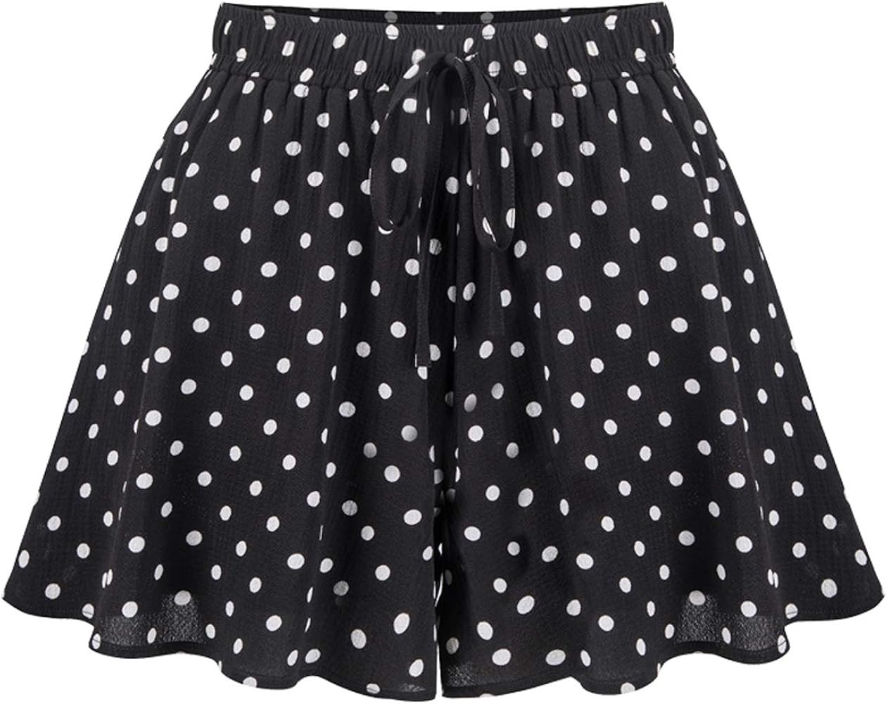 Women's Casual Summer Comfy Culottes Shorts Elastic Waist Wide Leg Shorts with Pockets | Amazon (US)