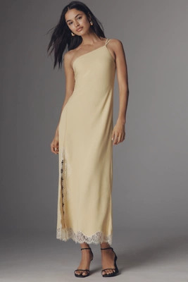 Bl-nk Satin One-Shoulder Lace Midi Dress | Anthropologie (US)
