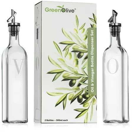 GreenOlive Olive Oil and Vinegar Dispenser Set - 17 oz. No Drip BPA Free Spout, Olive Oil Bottle For | Walmart (US)