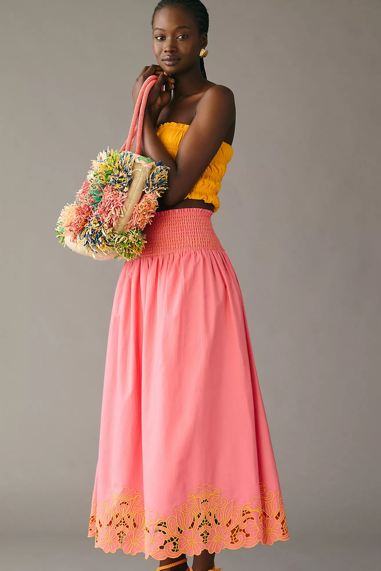 By Anthropologie Smocked Yoke Cutwork-Hem Skirt | Anthropologie (US)